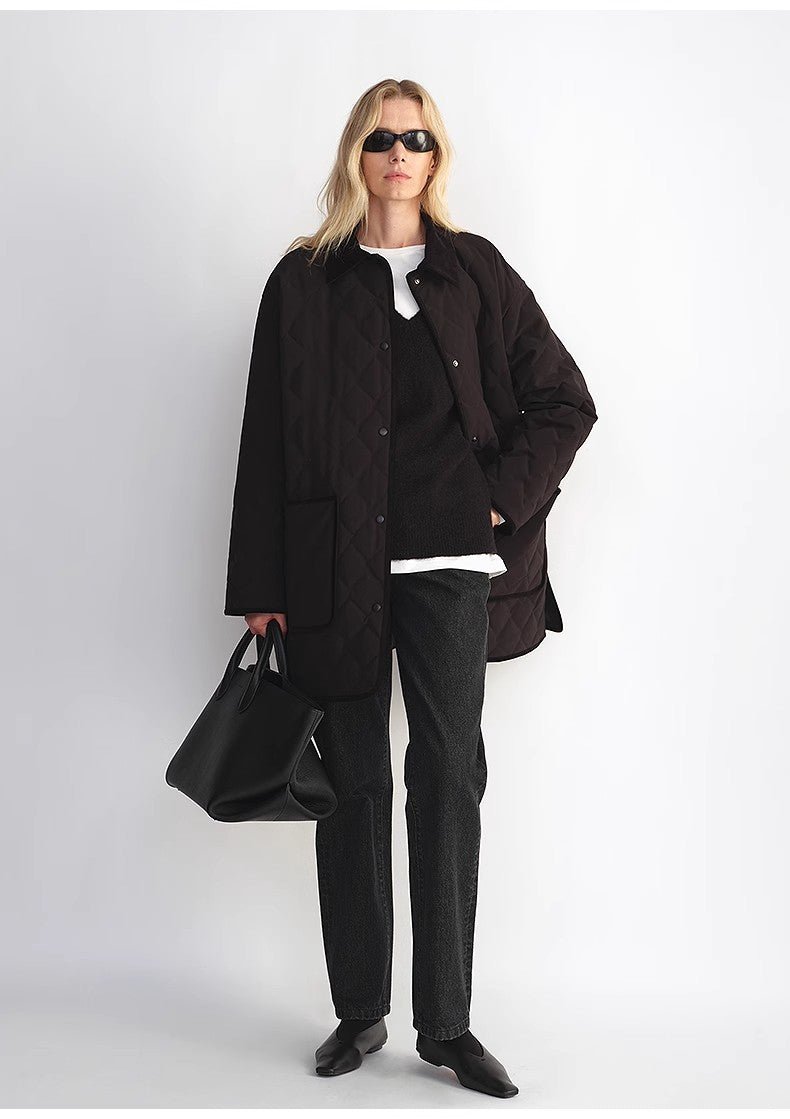 "Diamond Texture" Splicing Lapel 90 White Goose Down Barn Jacket Down Jacket Women - variant_title