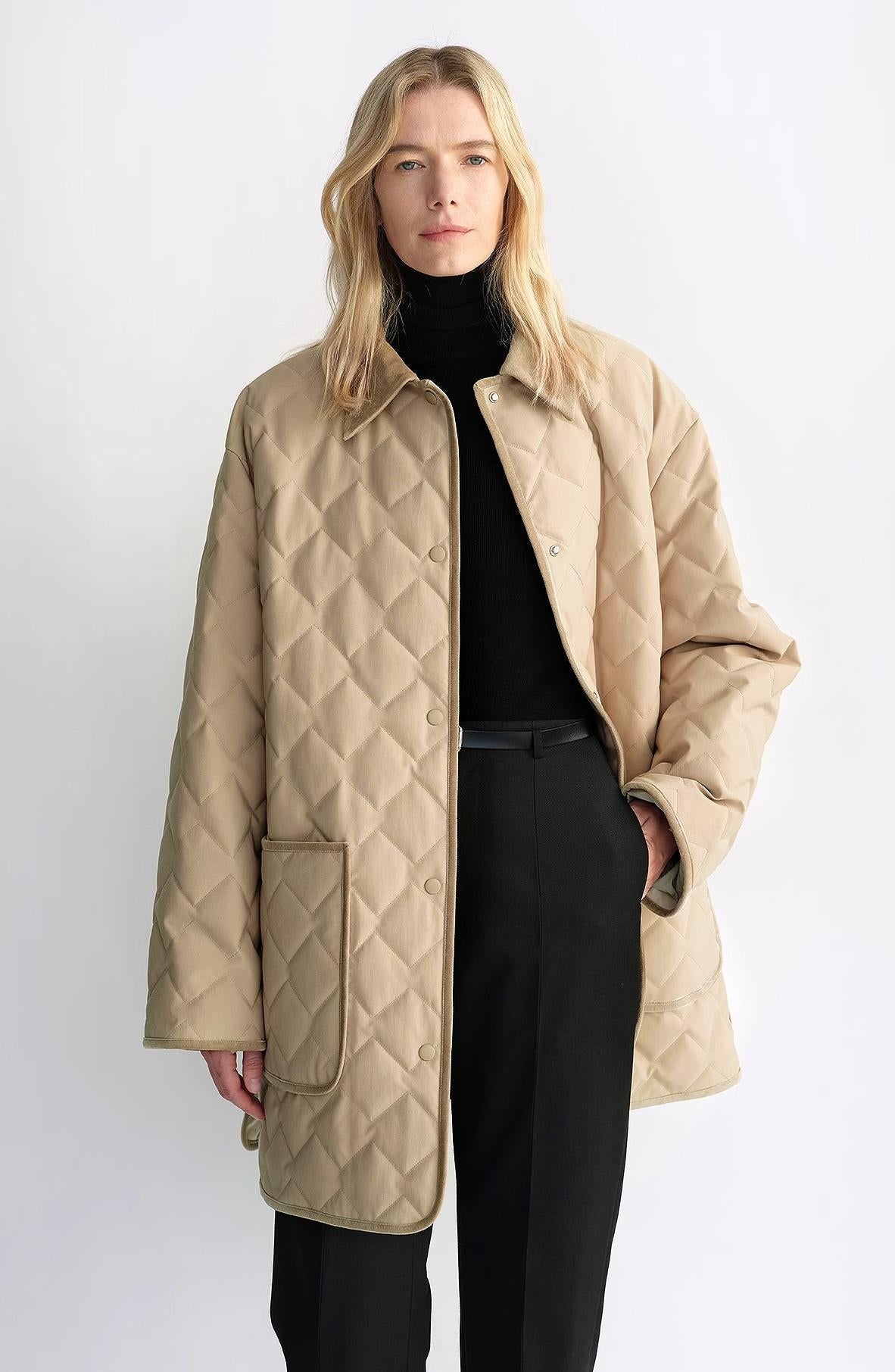 "Diamond Texture" Splicing Lapel 90 White Goose Down Barn Jacket Down Jacket Women - variant_title