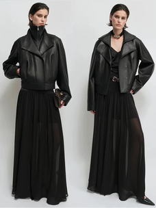 THE ARTM double-lapel lambskin leather jacket side styling view