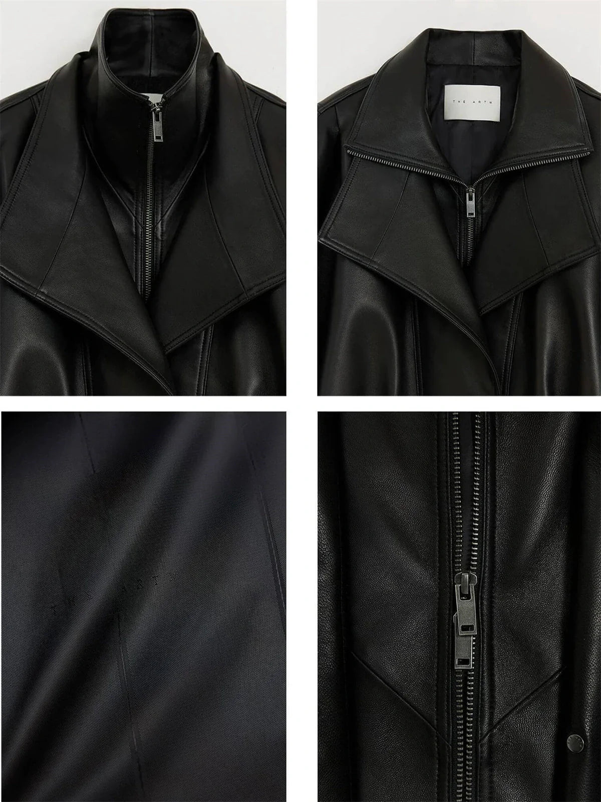 THE ARTM Women's Double-Lapel Lambskin Leather Jacket, Premium Natural Material