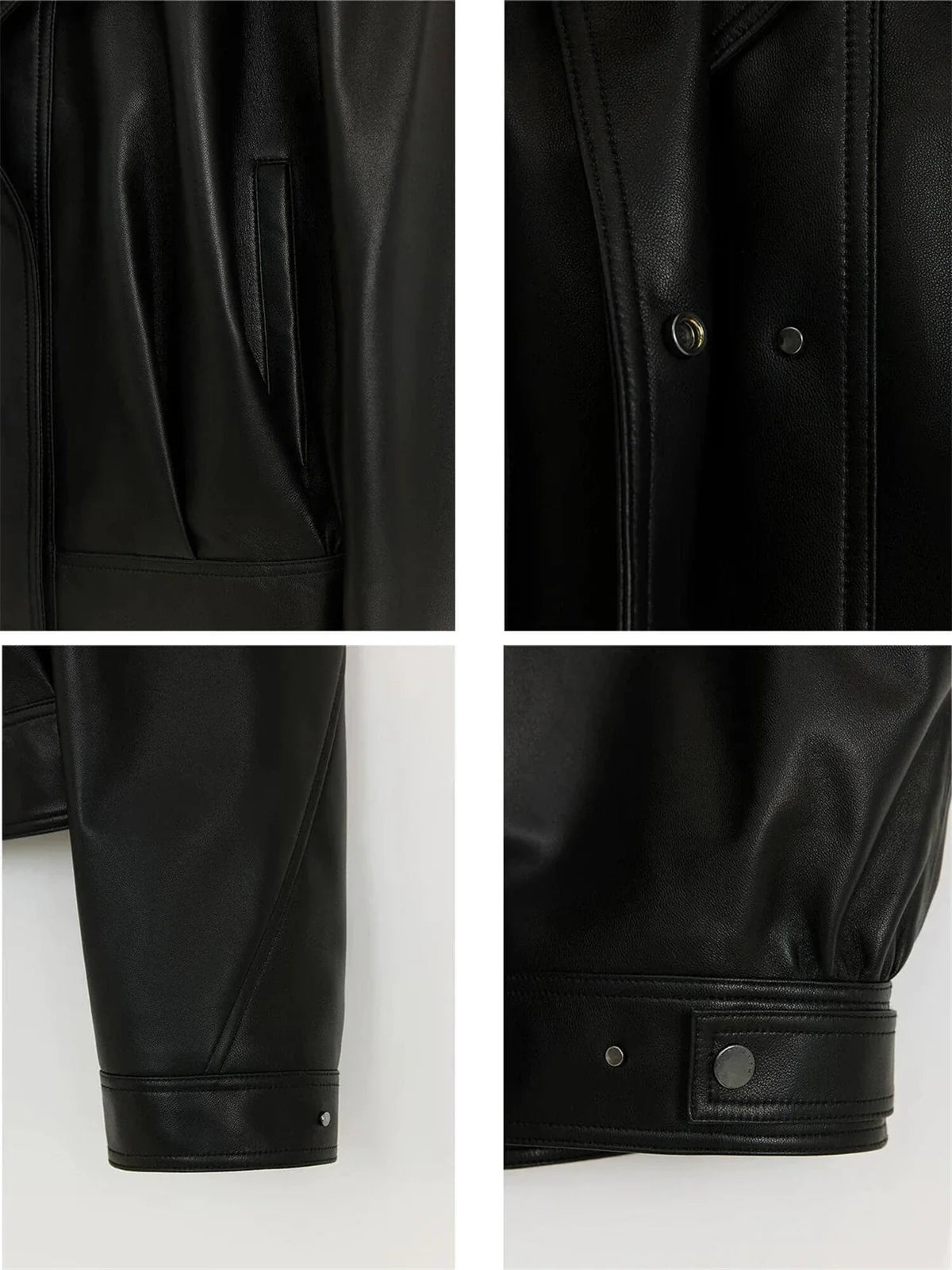 THE ARTM Women's Double-Lapel Lambskin Leather Jacket, Premium Natural Material