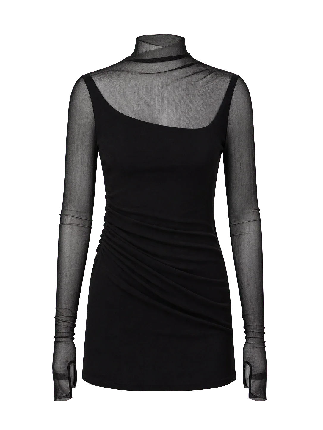 Black double-layer transparent oblique collar fake two-piece knit top product cutout