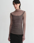 Double - layer transparent oblique collar pinched pleat half - high collar slim fit fake two - piece knitted T-shirt tops for women - variant_title