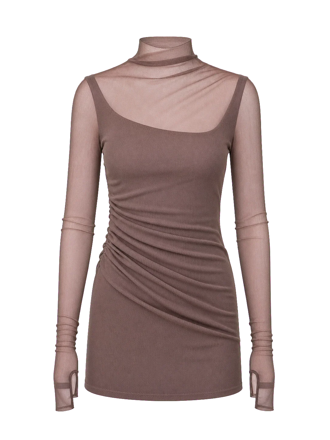 Pink brown double-layer transparent oblique collar fake two-piece knit top product cutout