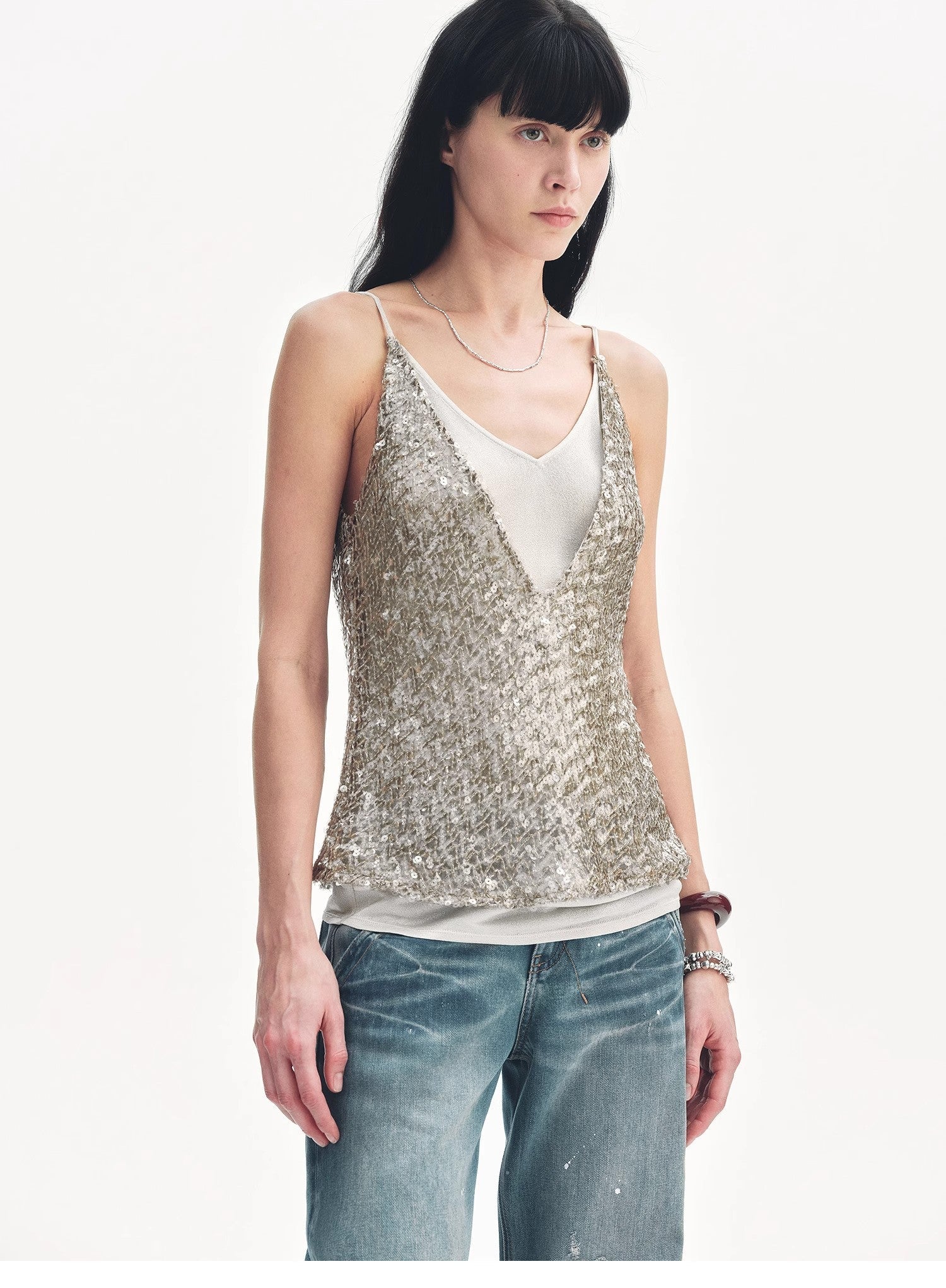 "Dream Catcher" Sequined Net Pattern Fake Two - Piece Deep V Waist Suspender Summer - variant_title