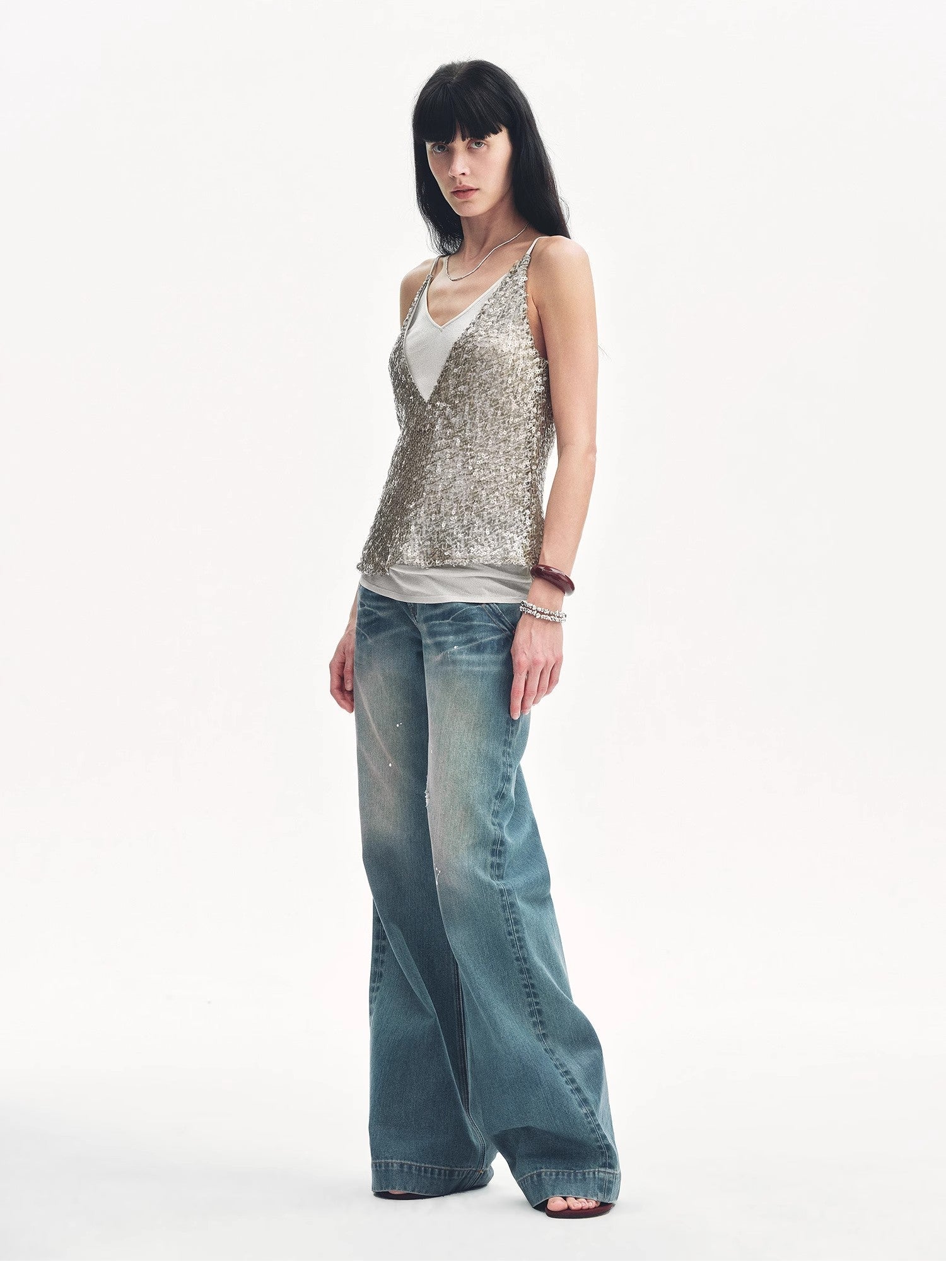"Dream Catcher" Sequined Net Pattern Fake Two - Piece Deep V Waist Suspender Summer - variant_title