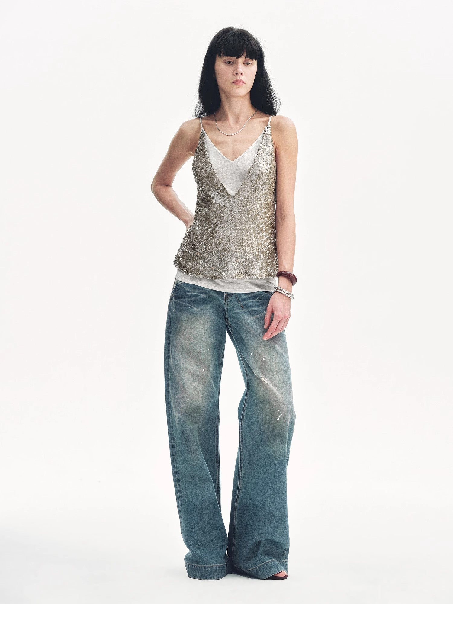 "Dream Catcher" Sequined Net Pattern Fake Two - Piece Deep V Waist Suspender Summer - variant_title