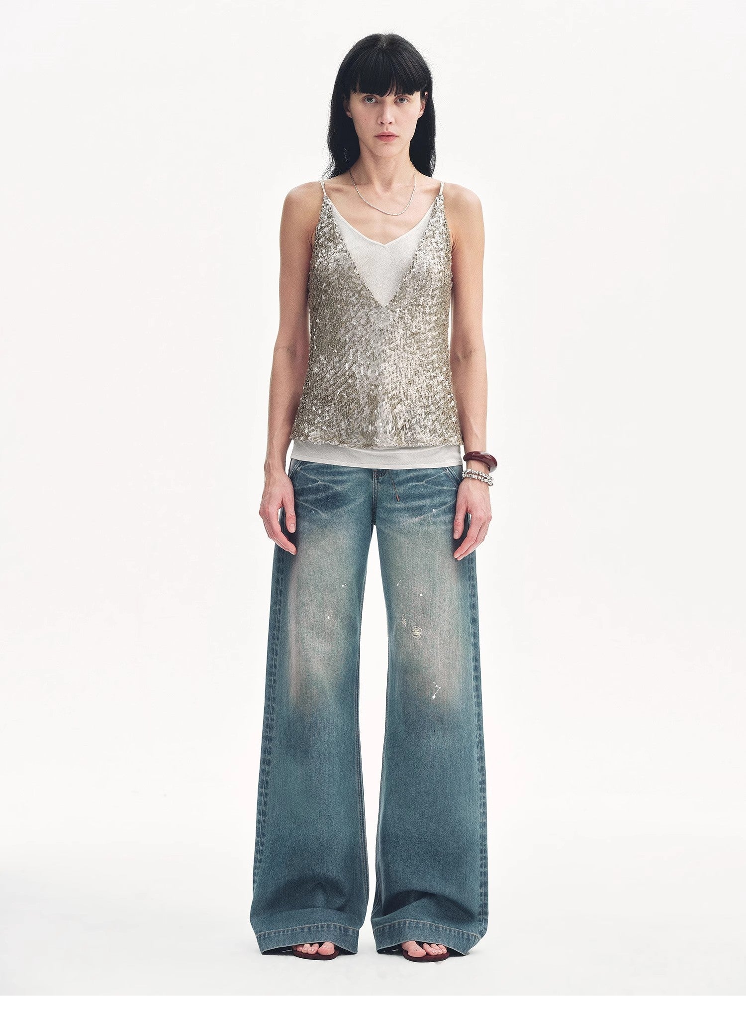 "Dream Catcher" Sequined Net Pattern Fake Two - Piece Deep V Waist Suspender Summer - variant_title