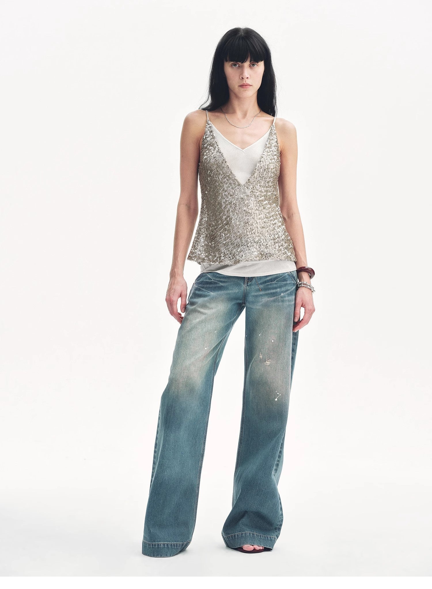 "Dream Catcher" Sequined Net Pattern Fake Two - Piece Deep V Waist Suspender Summer - variant_title