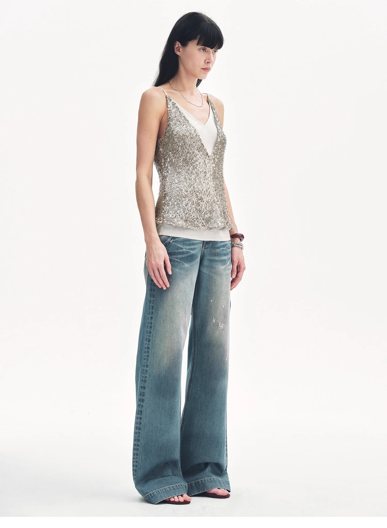 "Dream Catcher" Sequined Net Pattern Fake Two - Piece Deep V Waist Suspender Summer - variant_title