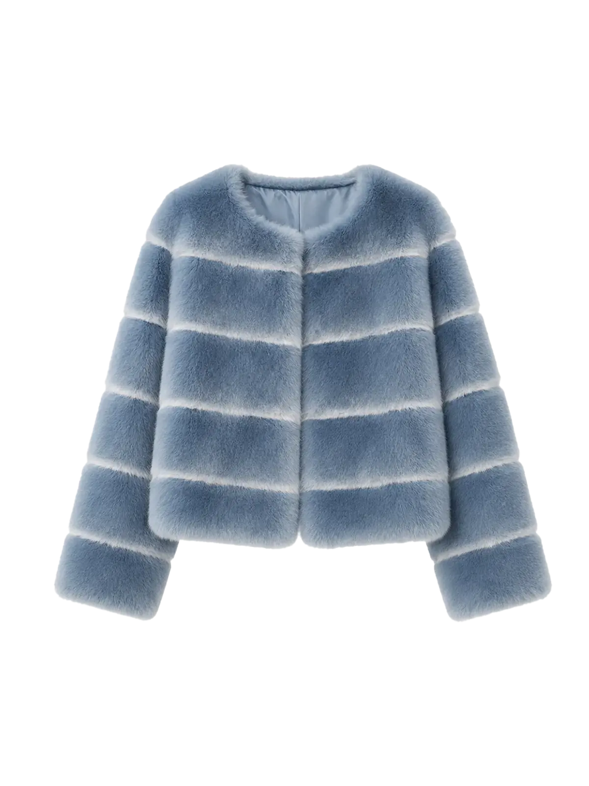 Dream Chaser denim blue striped Rex rabbit fur coat front product view