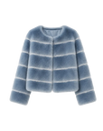 Dream Chaser denim blue striped Rex rabbit fur coat front product view