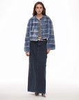 "Dream Chaser" round neck short horizontal spray stripe contrast color loose imported Rex rabbit fur coat - variant_title