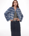 "Dream Chaser" round neck short horizontal spray stripe contrast color loose imported Rex rabbit fur coat - variant_title