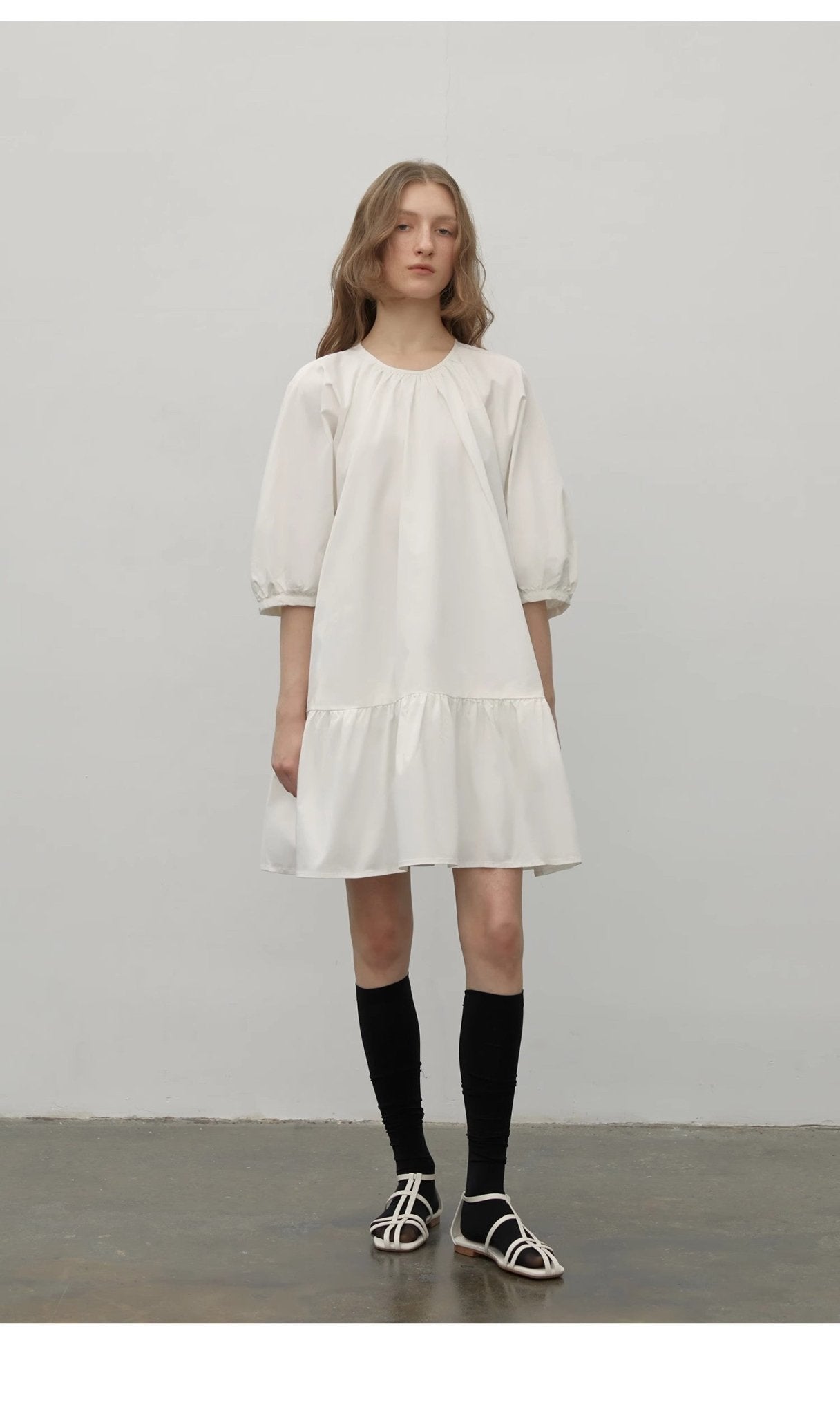 "Dream Island" Hepburn style white dress temperament high - end puff sleeve dress for women - variant_title