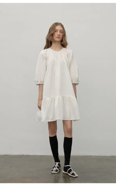 "Dream Island" Hepburn style white dress temperament high - end puff sleeve dress for women - variant_title