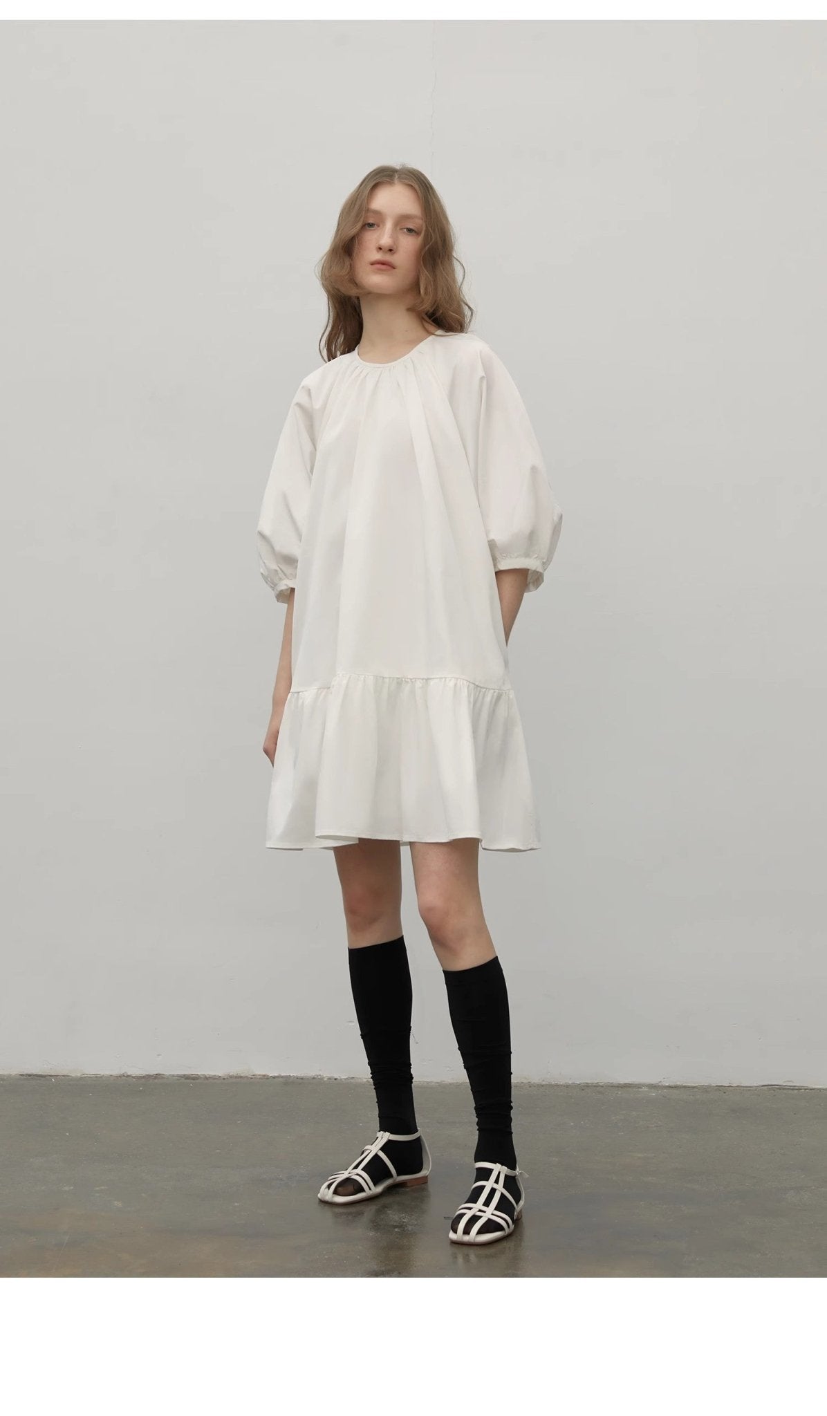 "Dream Island" Hepburn style white dress temperament high - end puff sleeve dress for women - variant_title
