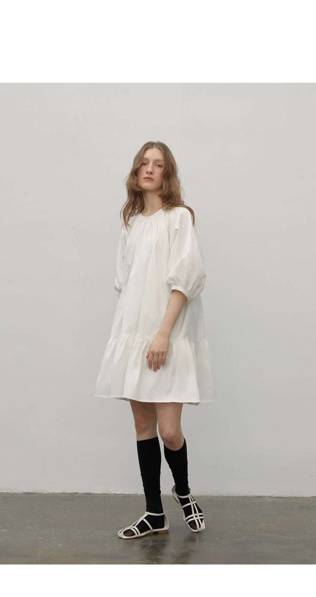 "Dream Island" Hepburn style white dress temperament high - end puff sleeve dress for women - variant_title