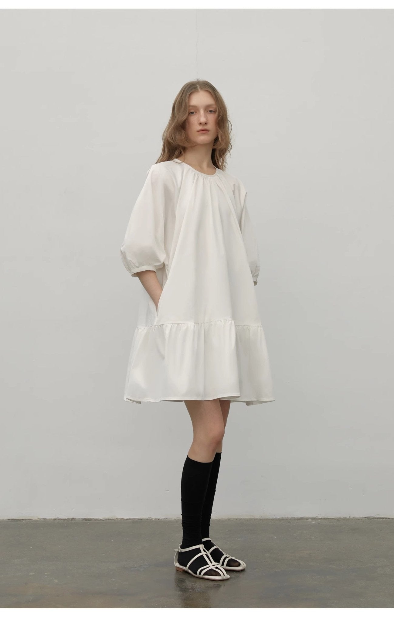 "Dream Island" Hepburn style white dress temperament high - end puff sleeve dress for women - variant_title