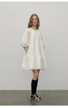 "Dream Island" Hepburn style white dress temperament high - end puff sleeve dress for women - variant_title