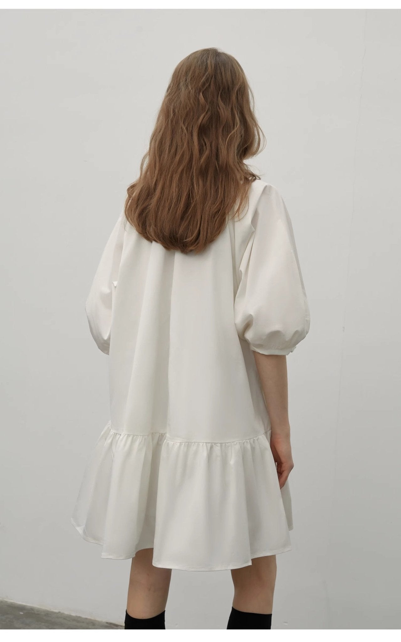 "Dream Island" Hepburn style white dress temperament high - end puff sleeve dress for women - variant_title