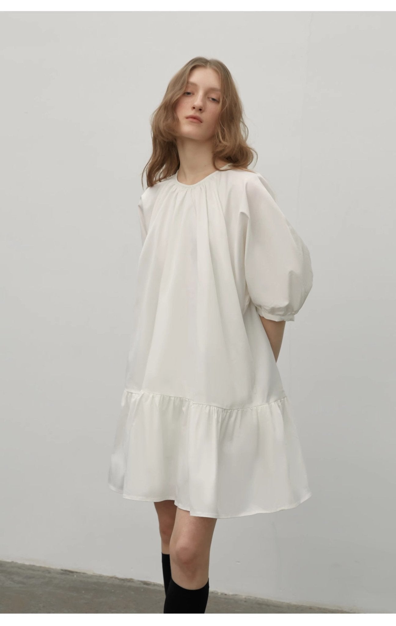 "Dream Island" Hepburn style white dress temperament high - end puff sleeve dress for women - variant_title