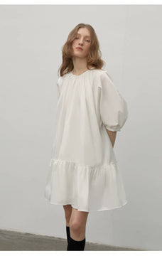 "Dream Island" Hepburn style white dress temperament high - end puff sleeve dress for women - variant_title