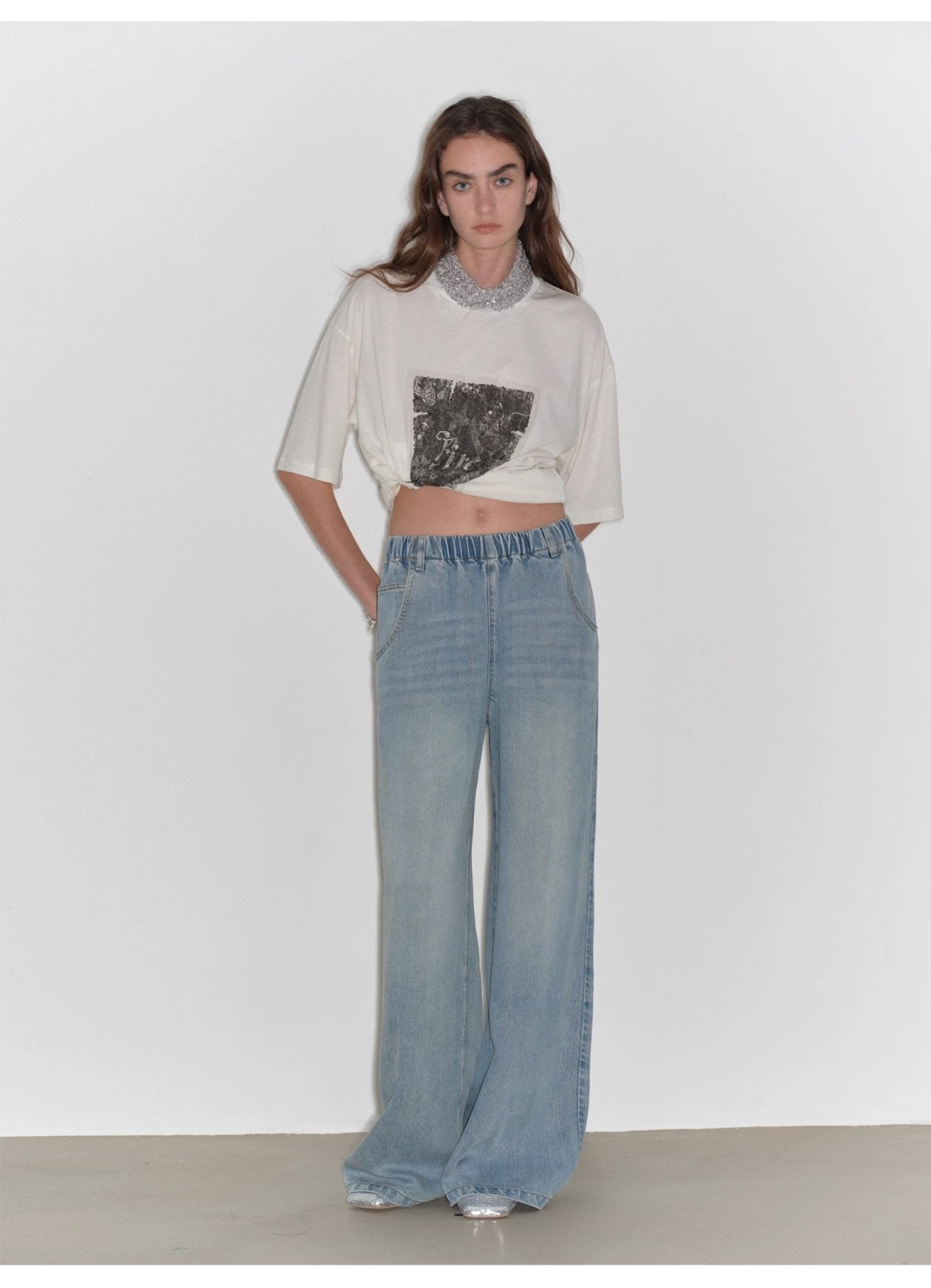 "Dream Street" Cool Lyocell Denim Drape Relaxed Elastic Waist Straight Leg Wide Leg Pants Summer - variant_title