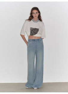 "Dream Street" Cool Lyocell Denim Drape Relaxed Elastic Waist Straight Leg Wide Leg Pants Summer - variant_title