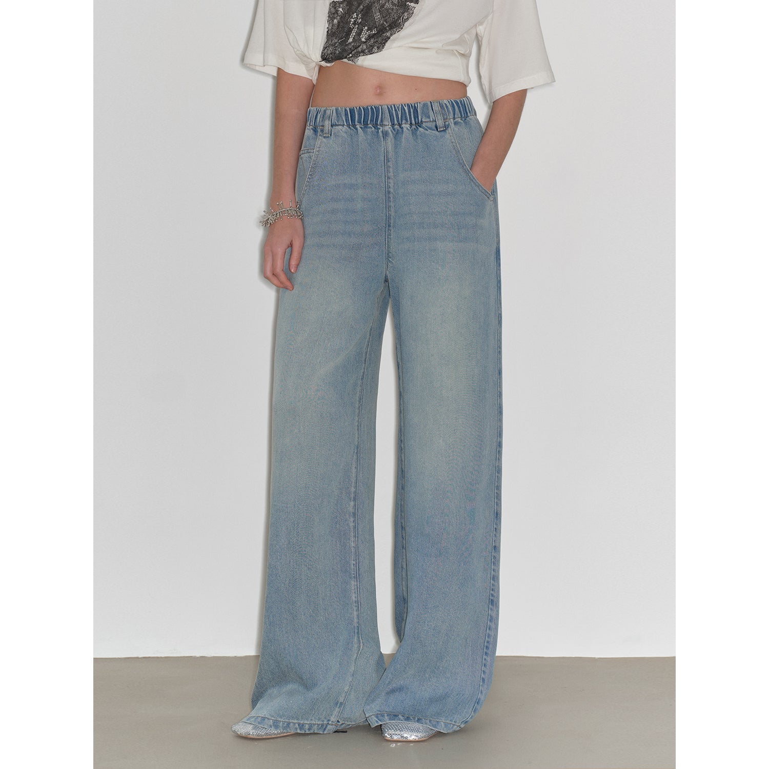 "Dream Street" Cool Lyocell Denim Drape Relaxed Elastic Waist Straight Leg Wide Leg Pants Summer - variant_title