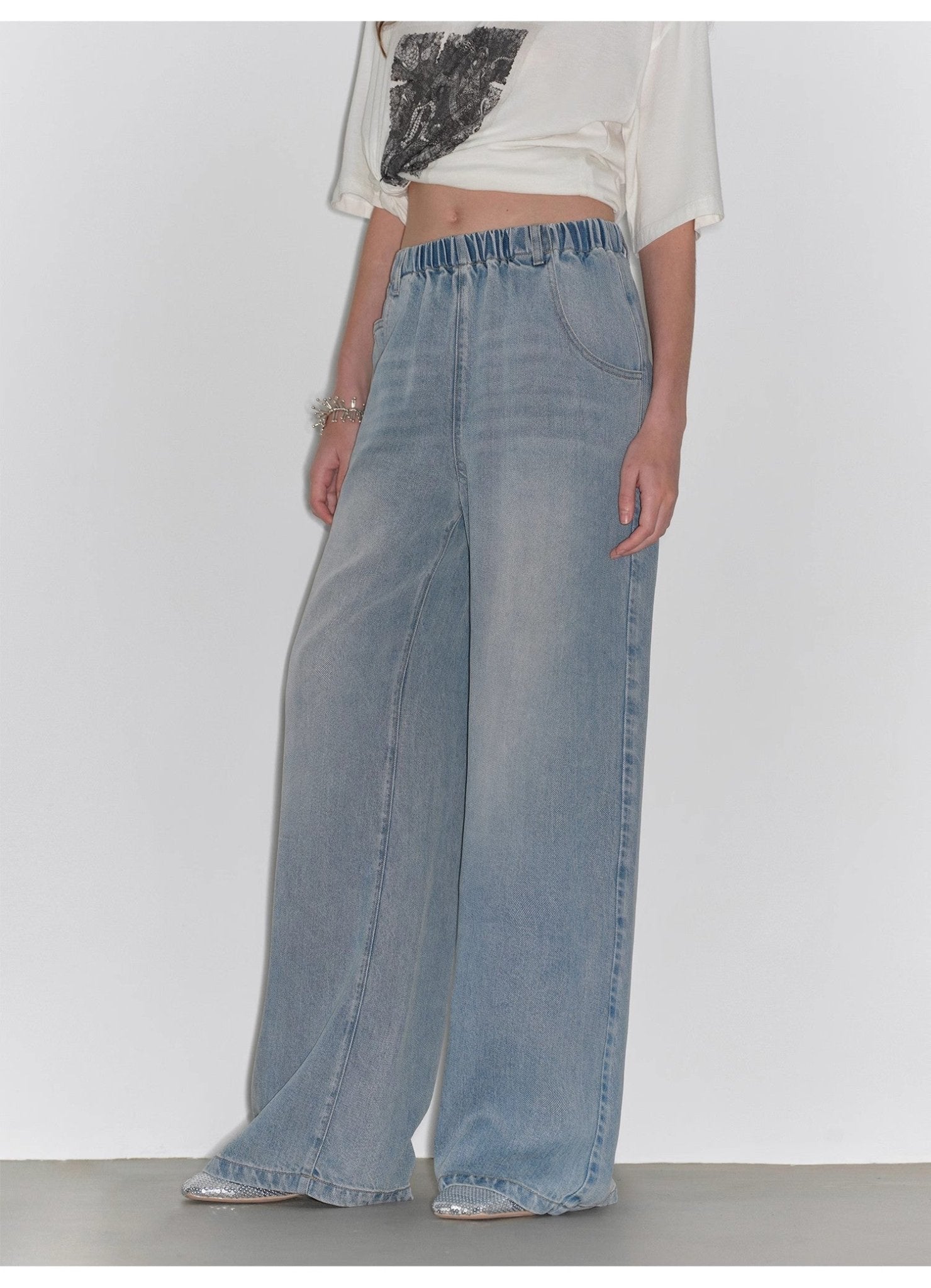 "Dream Street" Cool Lyocell Denim Drape Relaxed Elastic Waist Straight Leg Wide Leg Pants Summer - variant_title