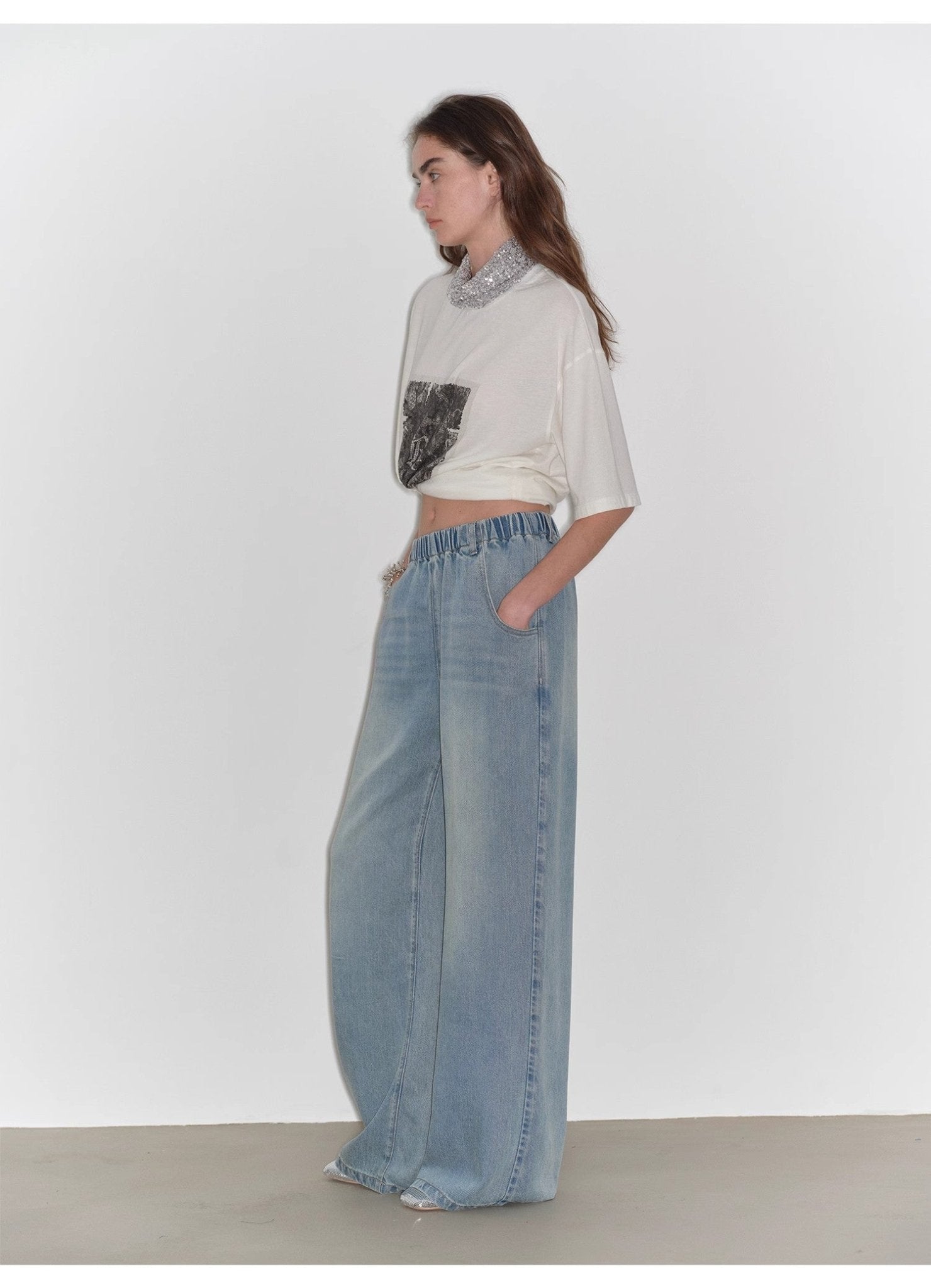 "Dream Street" Cool Lyocell Denim Drape Relaxed Elastic Waist Straight Leg Wide Leg Pants Summer - variant_title