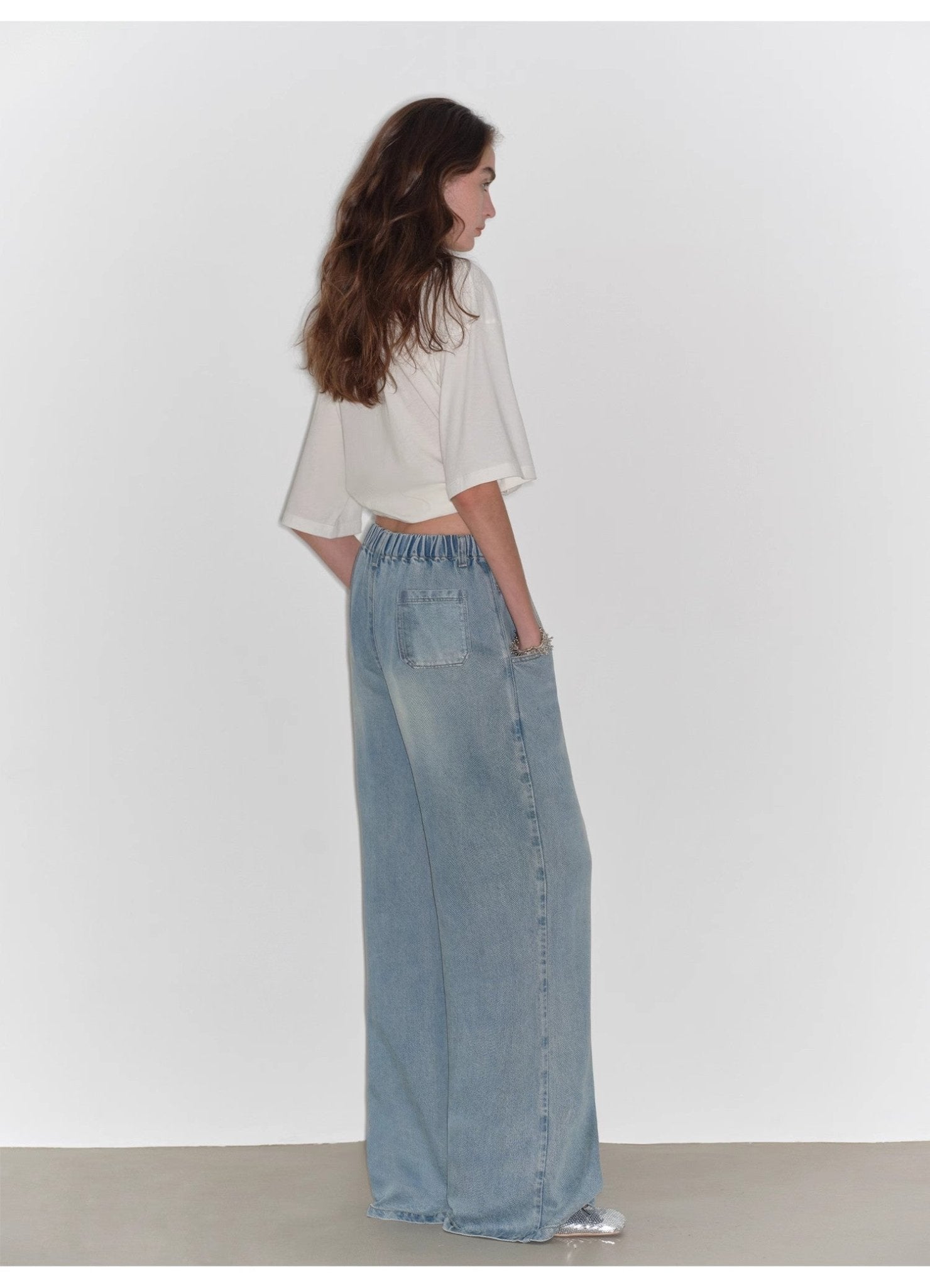 "Dream Street" Cool Lyocell Denim Drape Relaxed Elastic Waist Straight Leg Wide Leg Pants Summer - variant_title