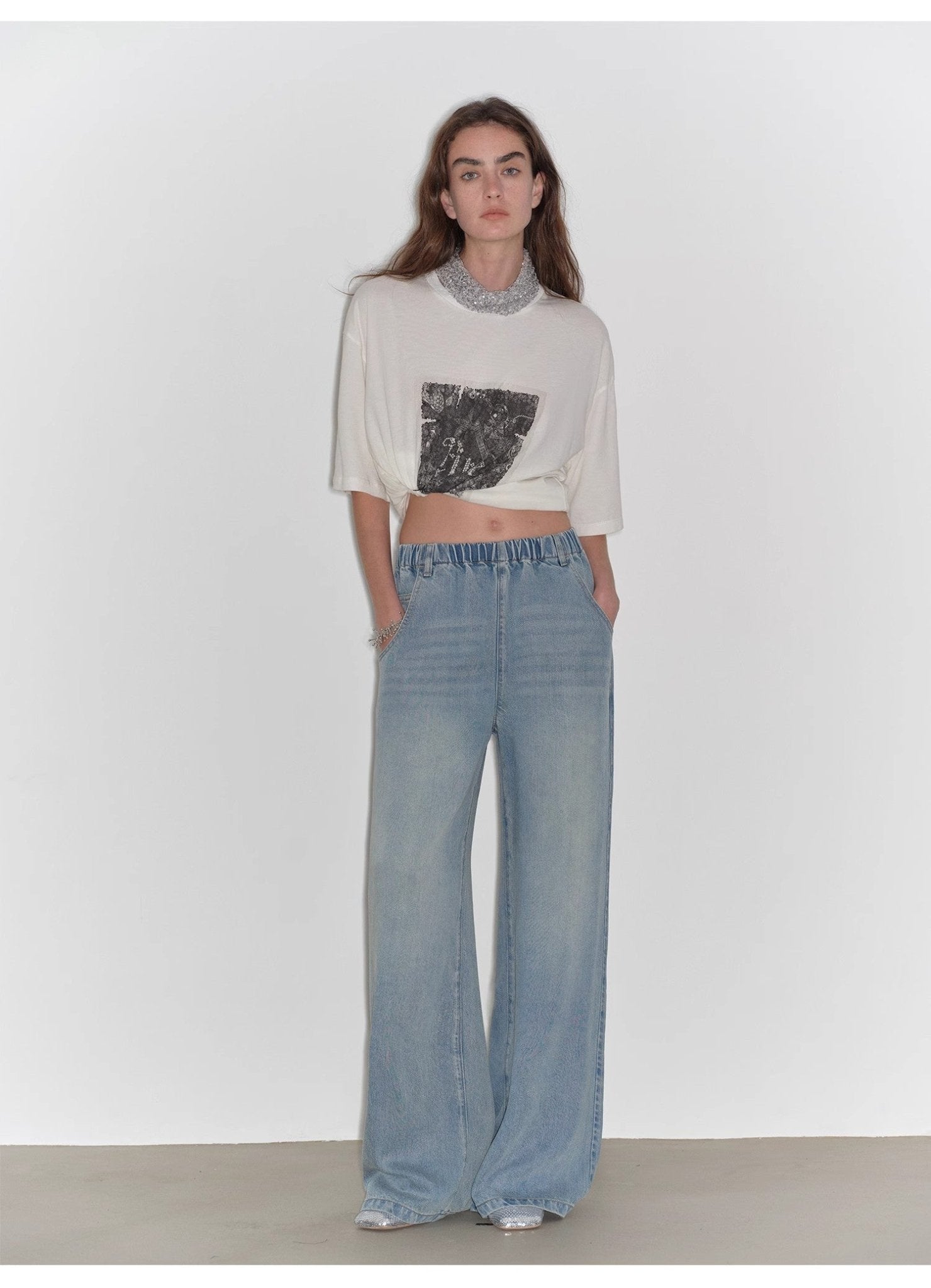"Dream Street" Cool Lyocell Denim Drape Relaxed Elastic Waist Straight Leg Wide Leg Pants Summer - variant_title