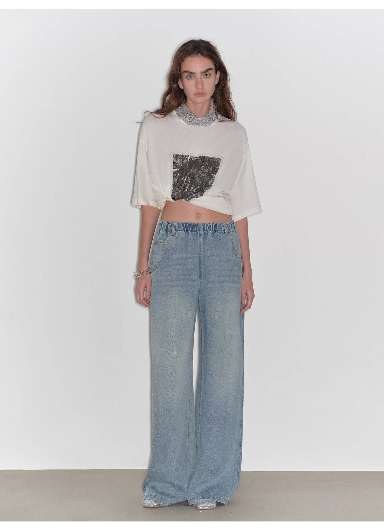 "Dream Street" Cool Lyocell Denim Drape Relaxed Elastic Waist Straight Leg Wide Leg Pants Summer - variant_title