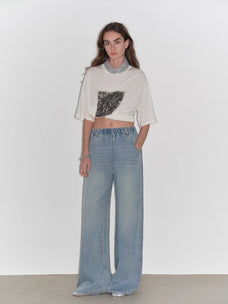 "Dream Street" Cool Lyocell Denim Drape Relaxed Elastic Waist Straight Leg Wide Leg Pants Summer - variant_title
