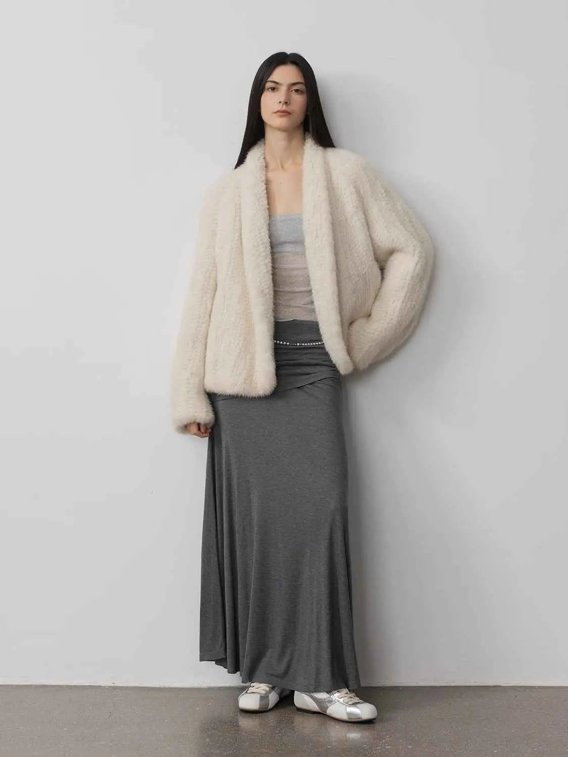 Dream Traveler Pearly White mink coat full-length styling