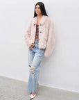 Dream Walk dirty pink Toscana wool shearling coat, full-length styling view