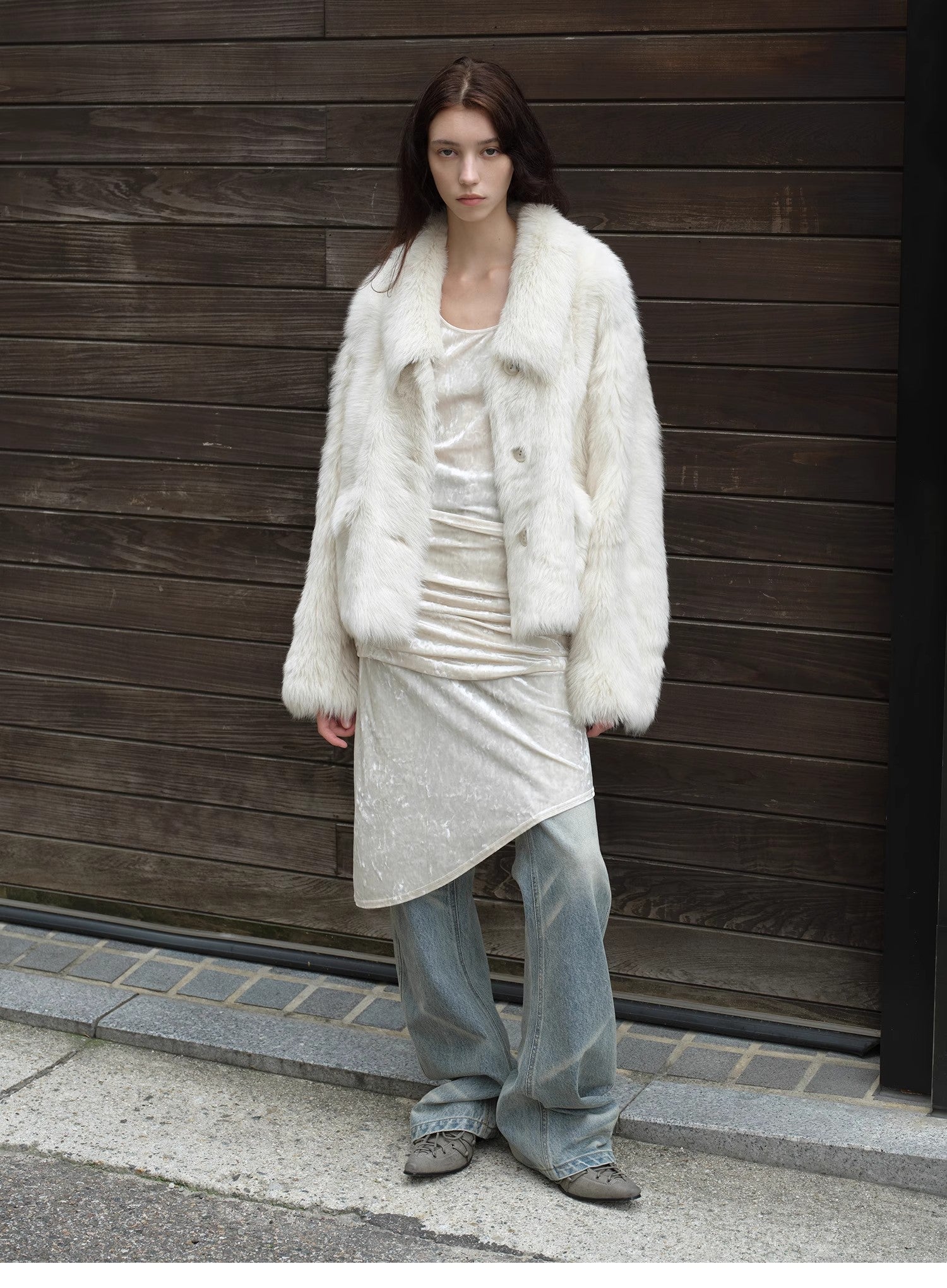 "Dream Walk" long lapel Tuscan wool sheepskin short fur coat for women - variant_title