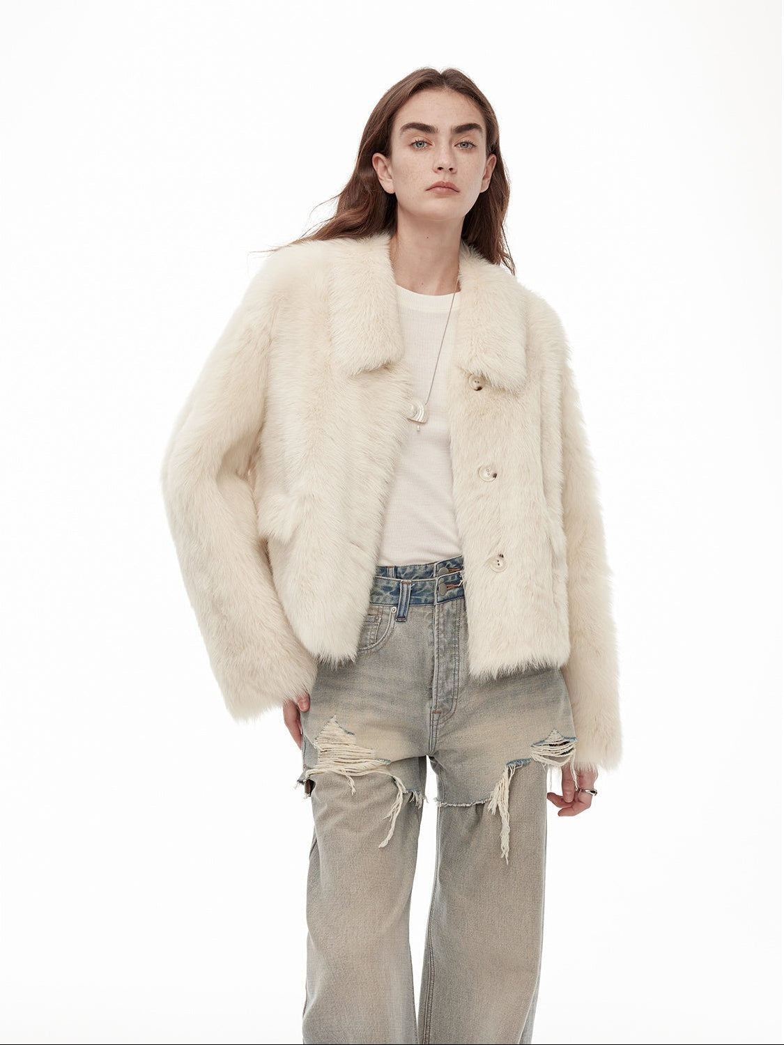 "Dream Walk" long lapel Tuscan wool sheepskin short fur coat for women - variant_title