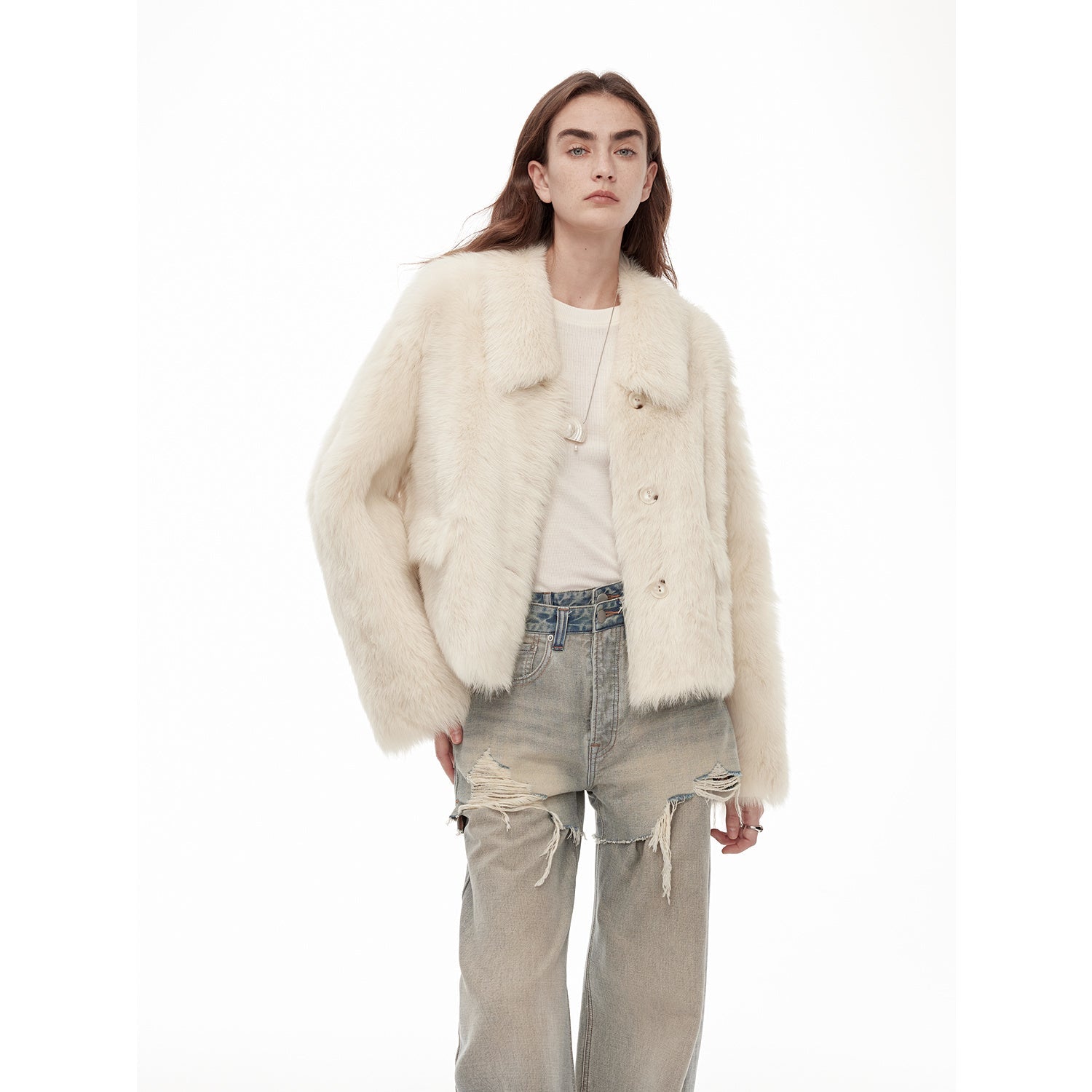 "Dream Walk" long lapel Tuscan wool sheepskin short fur coat for women - variant_title