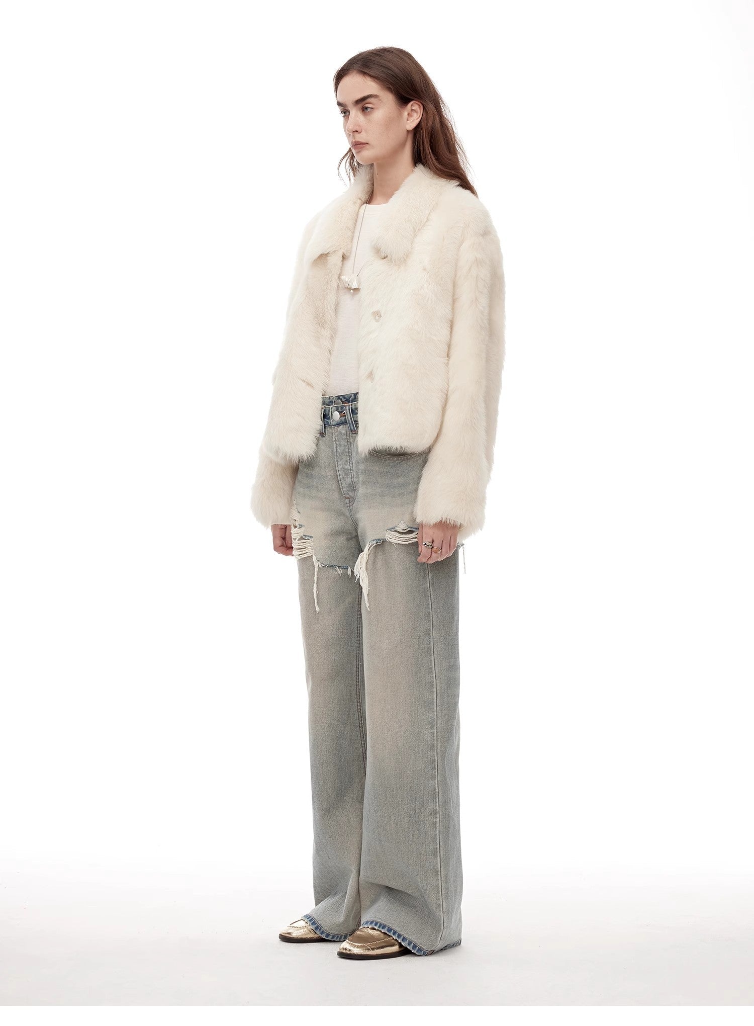 "Dream Walk" long lapel Tuscan wool sheepskin short fur coat for women - variant_title