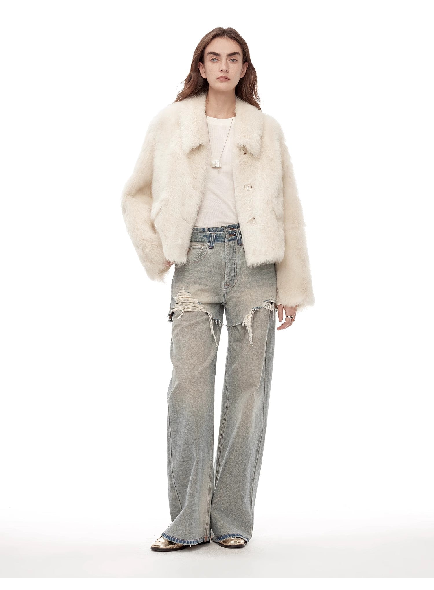 "Dream Walk" long lapel Tuscan wool sheepskin short fur coat for women - variant_title