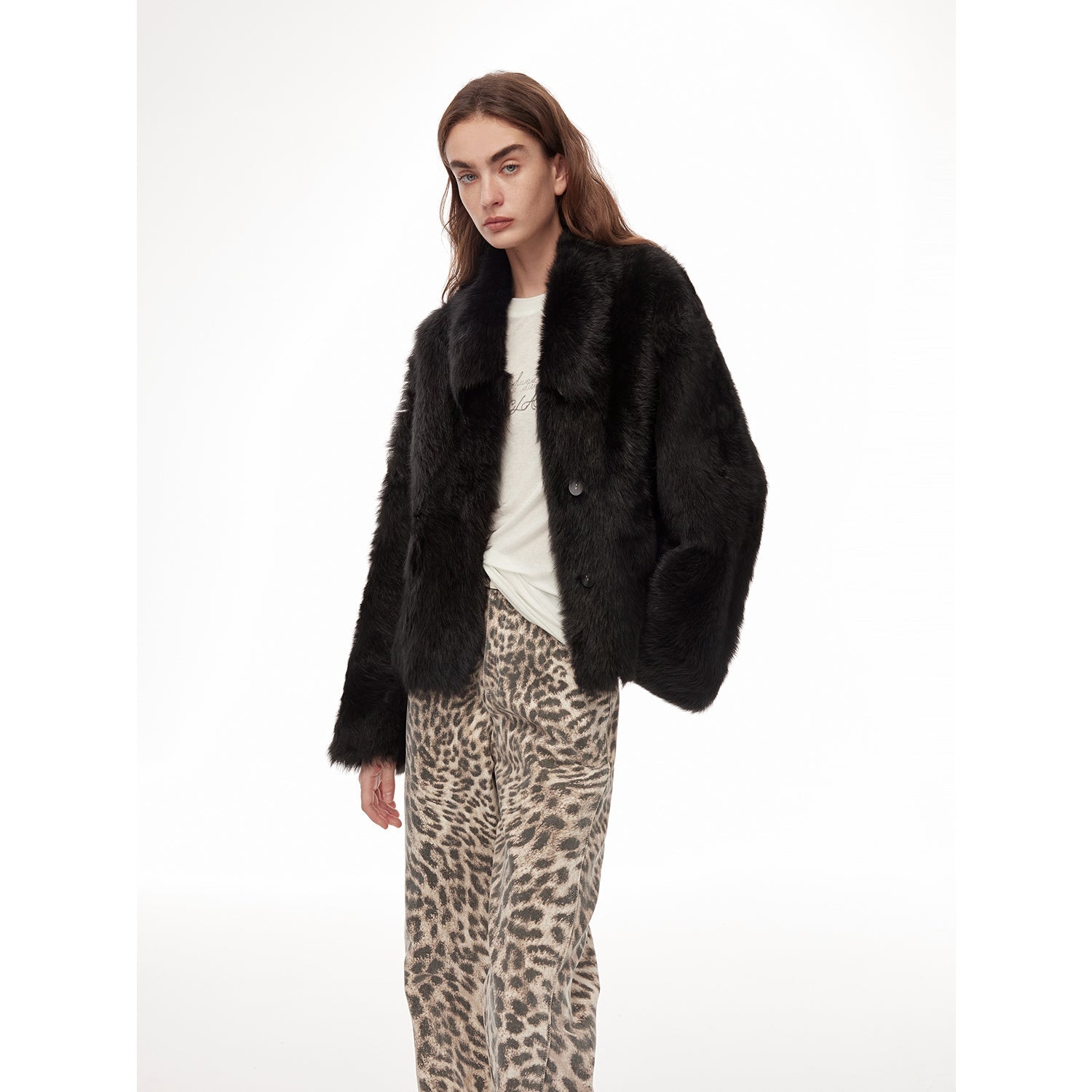 "Dream Walk" long lapel Tuscan wool sheepskin short fur coat for women - variant_title