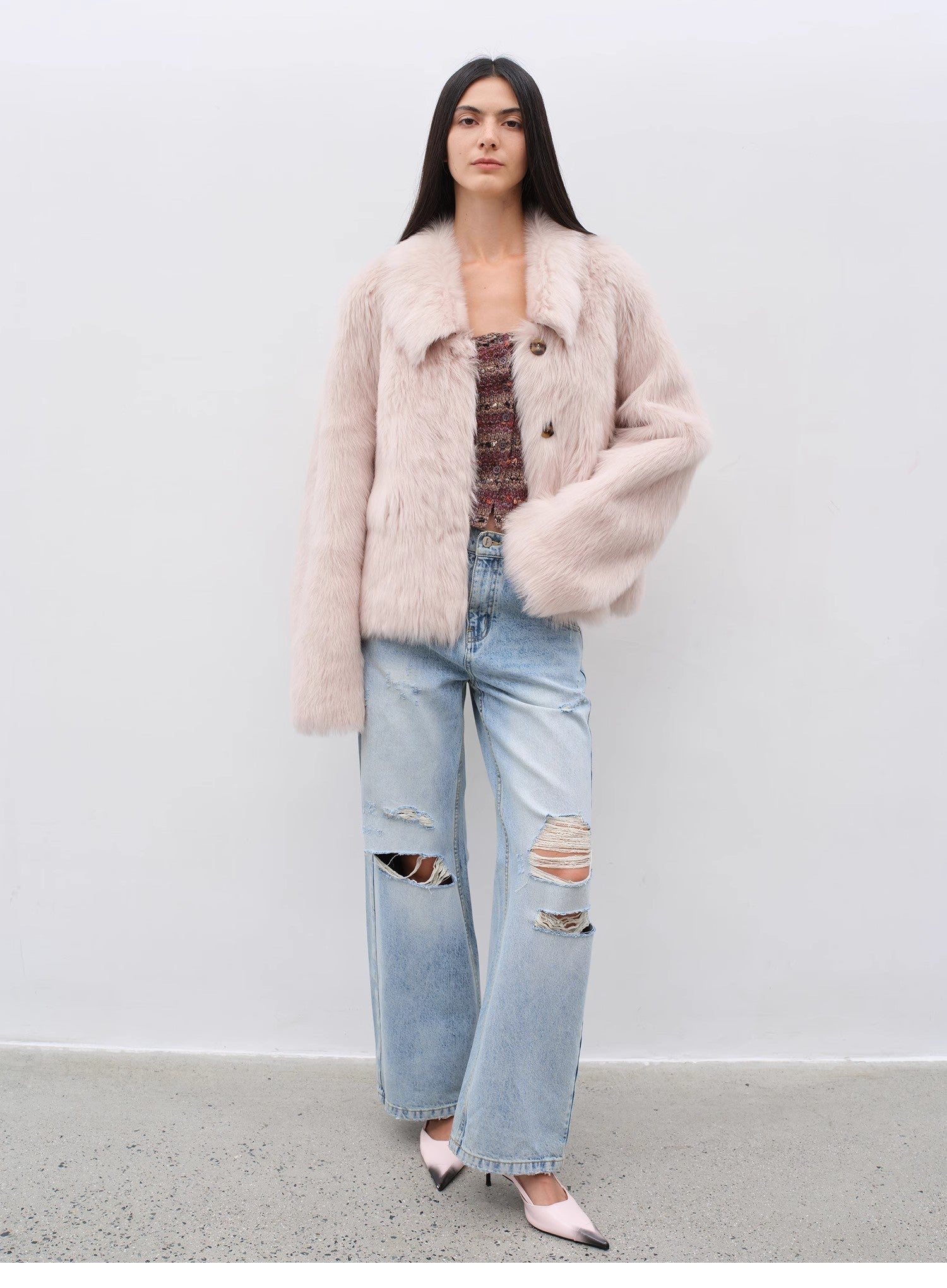 "Dream Walk" long lapel Tuscan wool sheepskin short fur coat for women - variant_title