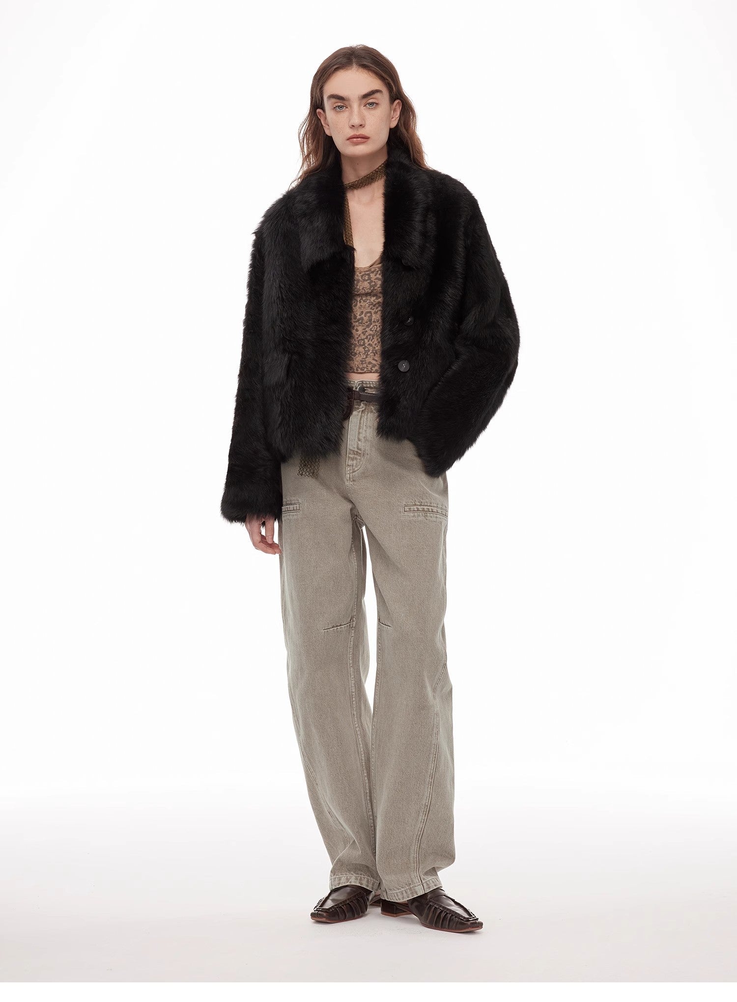 "Dream Walk" long lapel Tuscan wool sheepskin short fur coat for women - variant_title