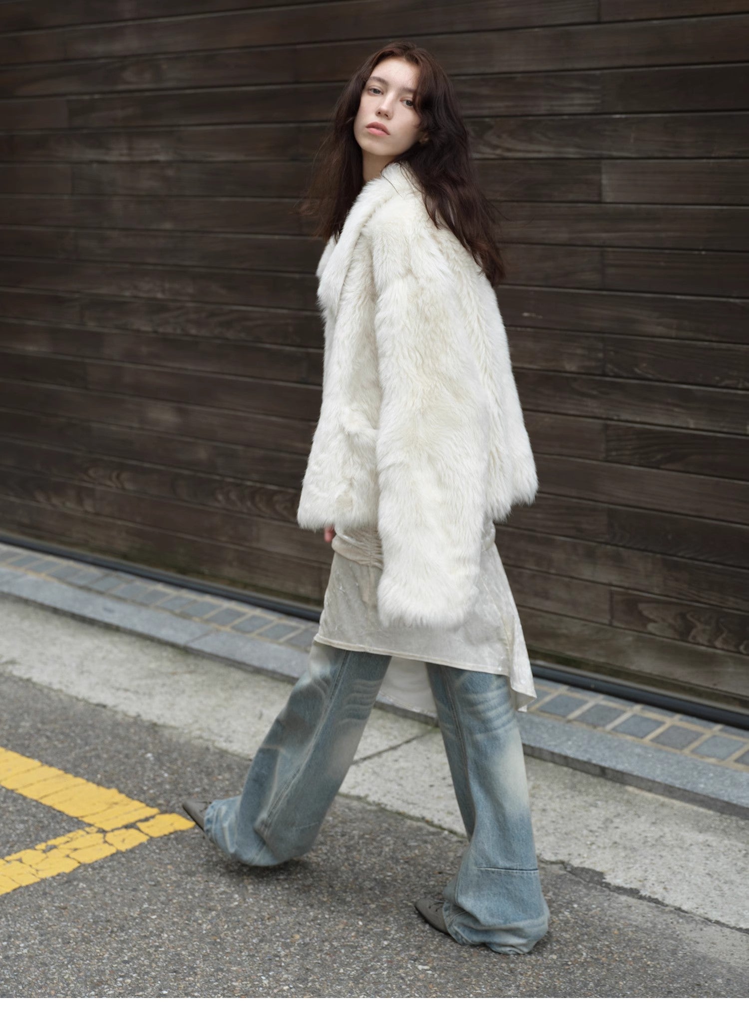 "Dream Walk" long lapel Tuscan wool sheepskin short fur coat for women - variant_title