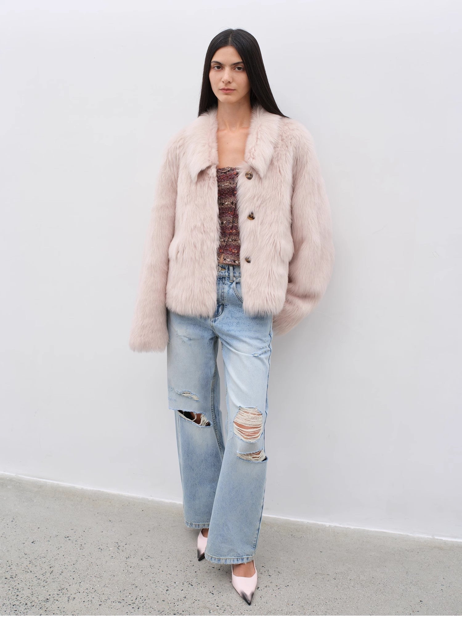 "Dream Walk" long lapel Tuscan wool sheepskin short fur coat for women - variant_title