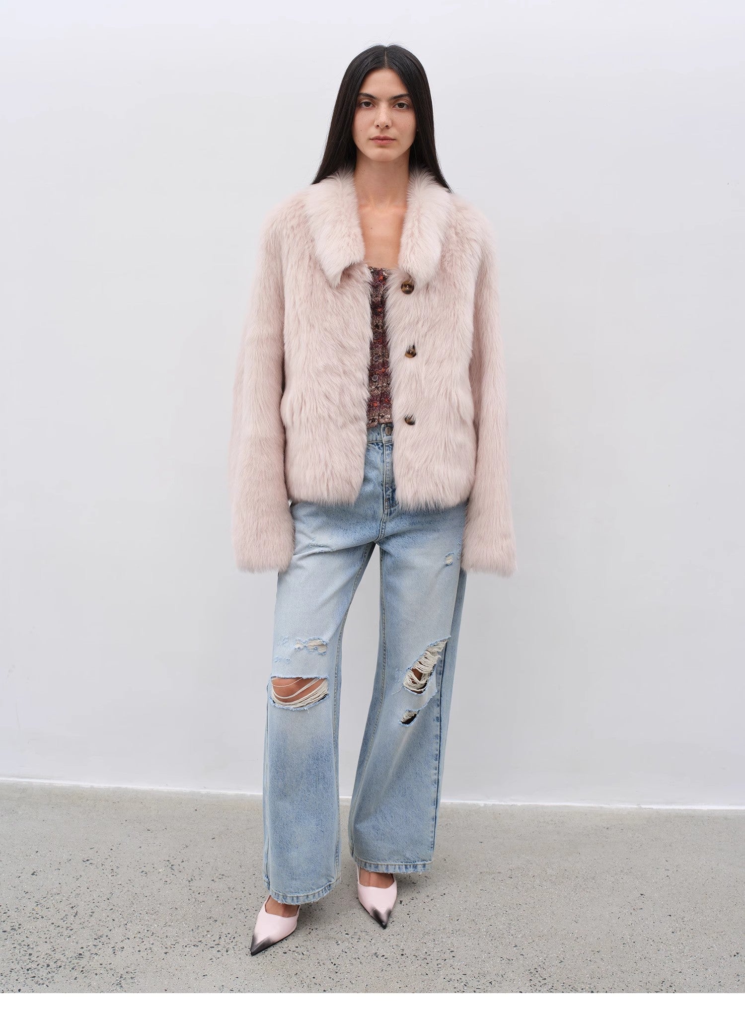 "Dream Walk" long lapel Tuscan wool sheepskin short fur coat for women - variant_title
