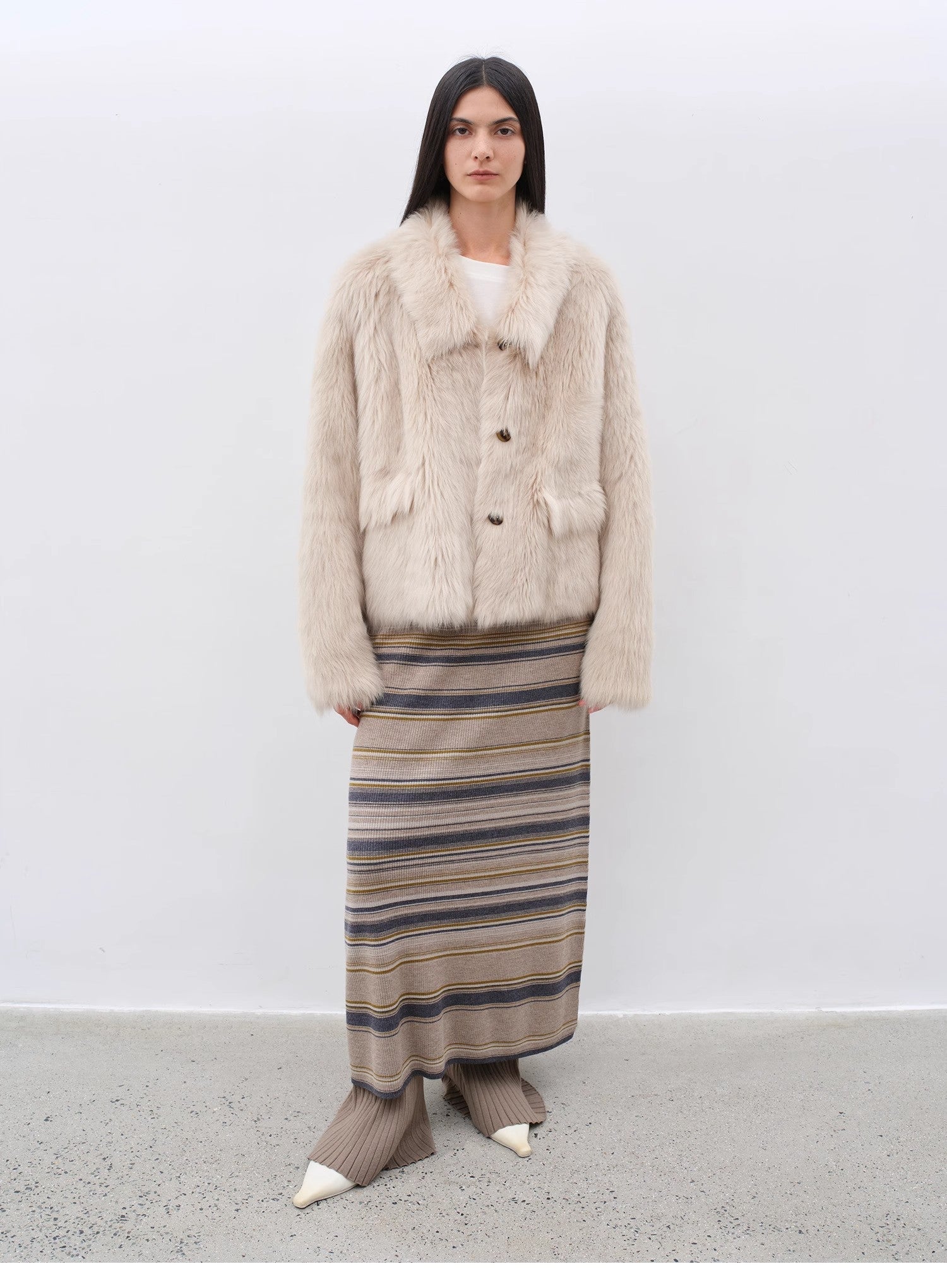 "Dream Walk" long lapel Tuscan wool sheepskin short fur coat for women - variant_title